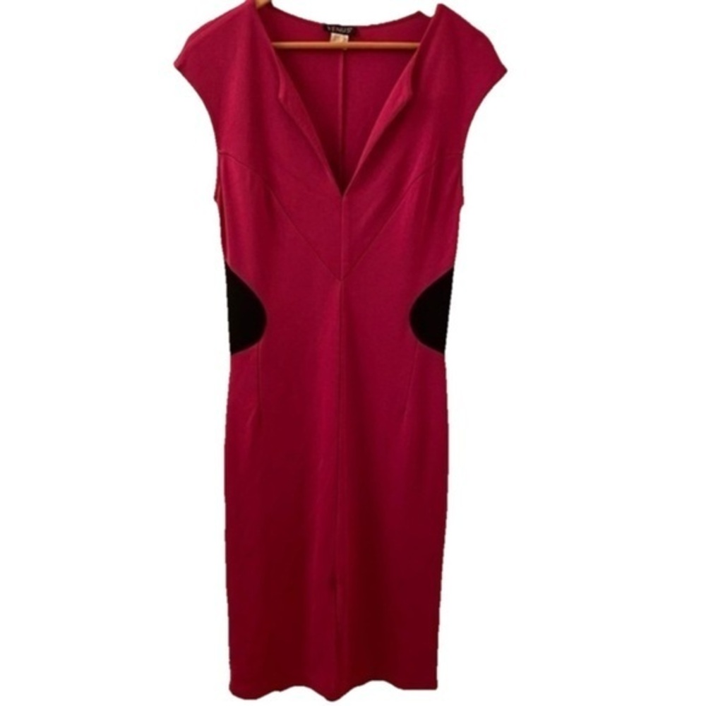 Venus Fuchsia Pink & Black Sleeveless Midi Dress Career Wear